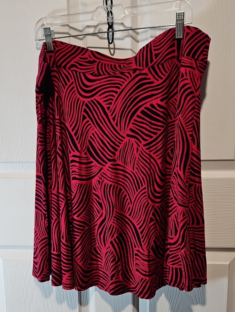 LOFT Pink and Black Skater Skirt with Abstract Wave Print
